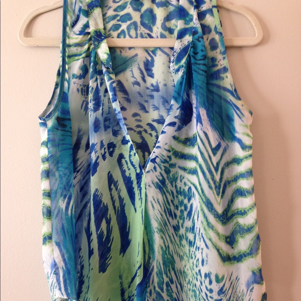 Olivaceous Sleeveless Blouse - Teal Leopard Print